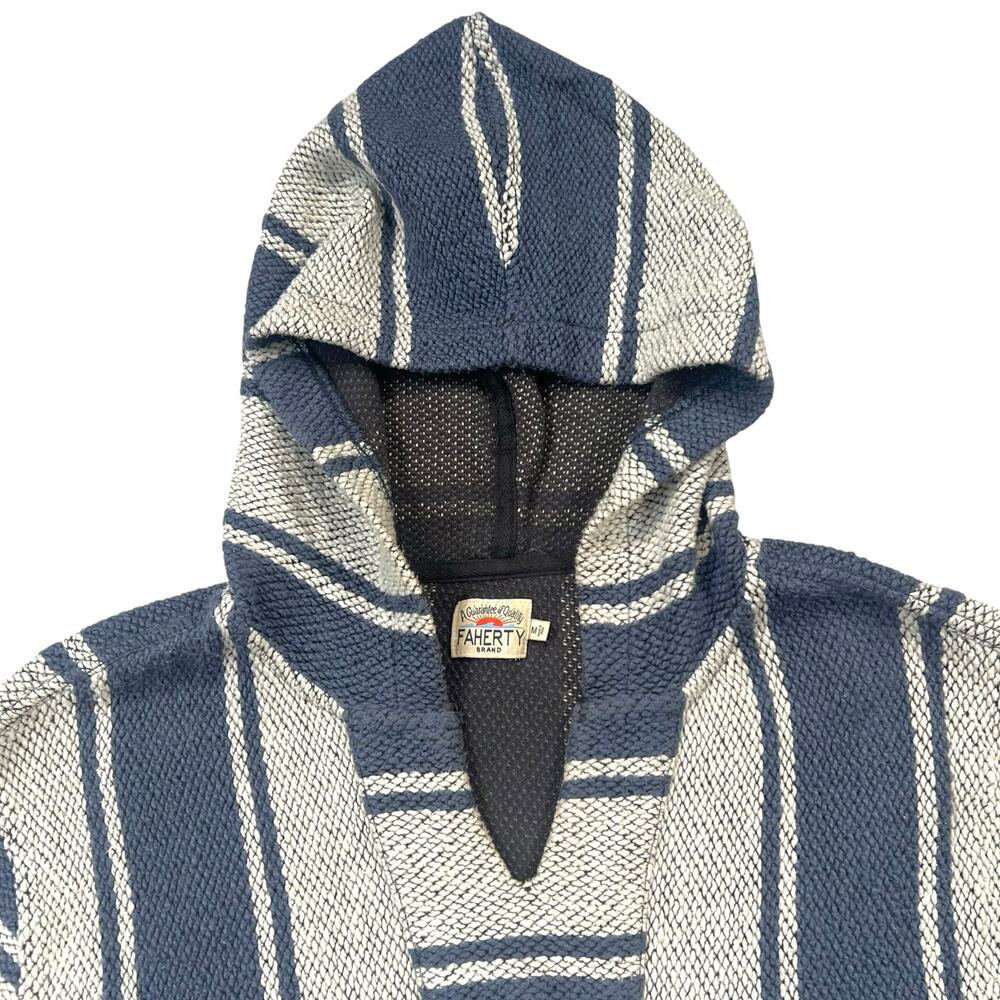 Faherty Brand Baja Stripe Hoodie Pullover Men’s M Blue Cream Cotton Retail $168